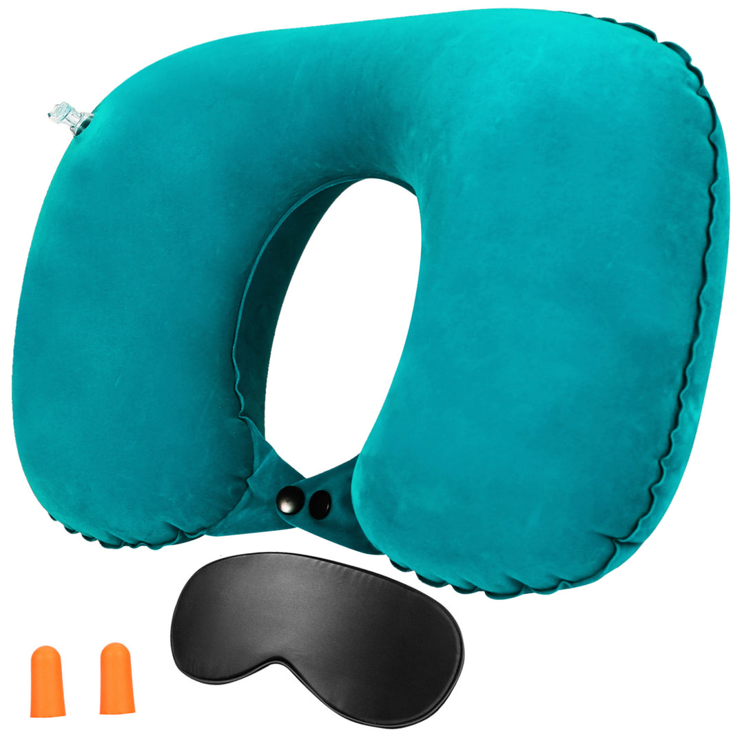 Inflatable U Shape Neck Pillow Travel Cushion Support for Car Airplane Office Nap Image 3