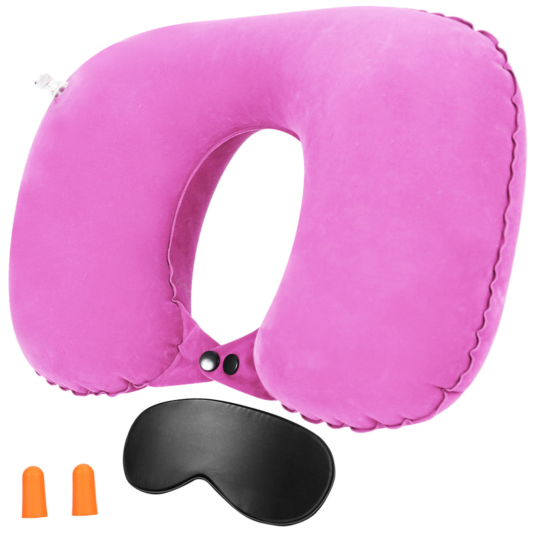 Inflatable U Shape Neck Pillow Travel Cushion Support for Car Airplane Office Nap Image 5