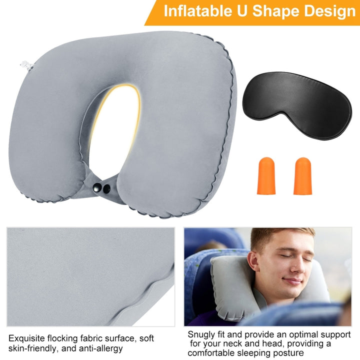 Inflatable U Shape Neck Pillow Travel Cushion Support for Car Airplane Office Nap Image 8