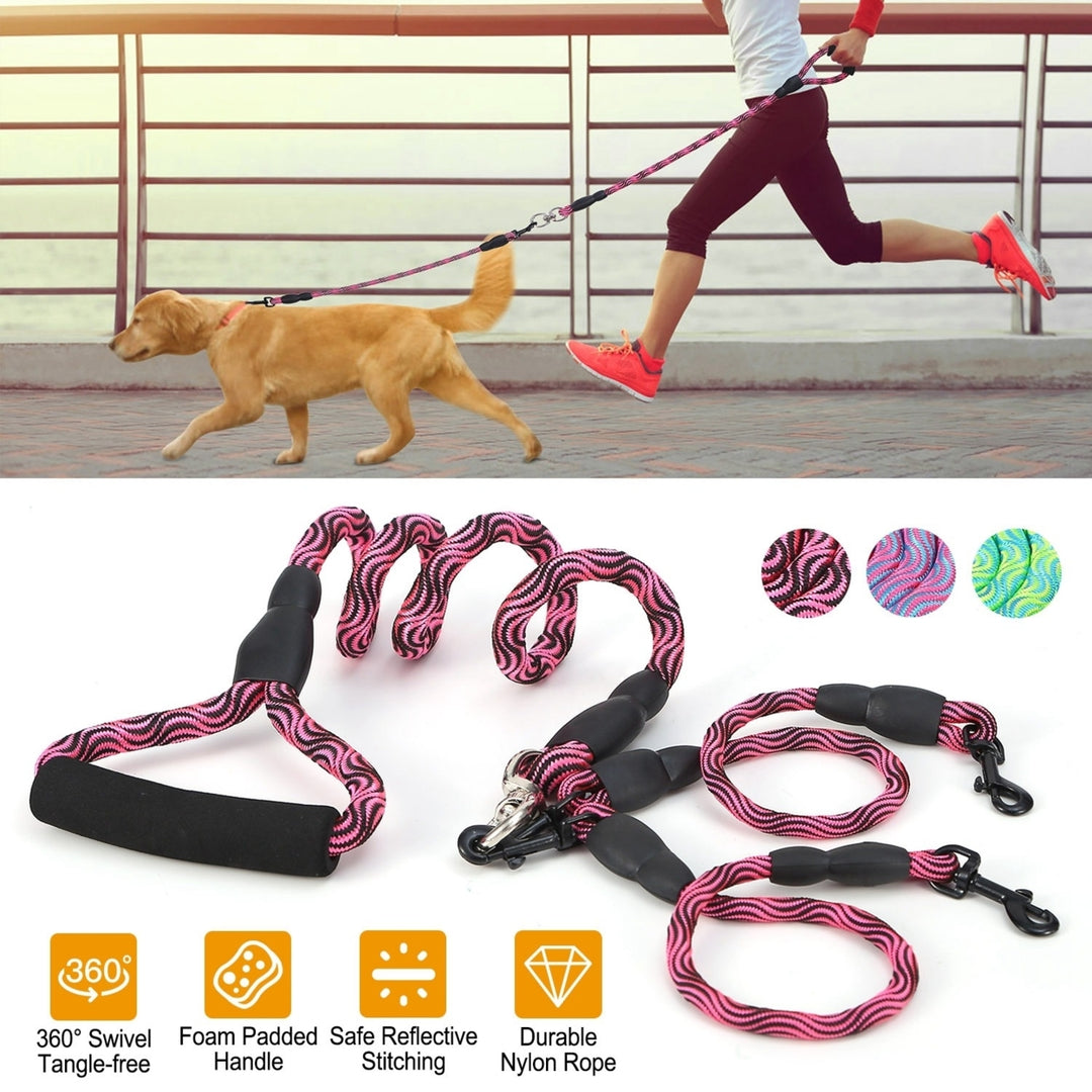 Double Dog Leash Reflective No Tangle with Swivel Coupler Padded Handle 44lbs Image 1