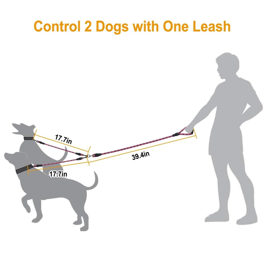 Double Dog Leash Reflective No Tangle with Swivel Coupler Padded Handle 44lbs Image 2