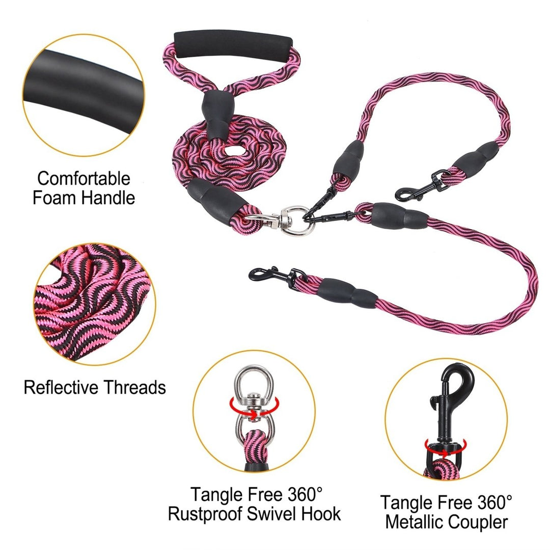 Double Dog Leash Reflective No Tangle with Swivel Coupler Padded Handle 44lbs Image 3