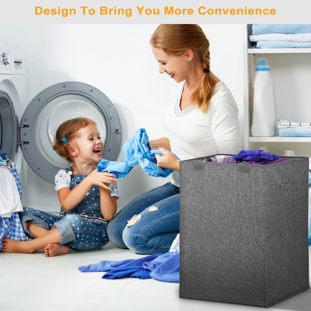 Foldable Laundry Hamper with Lid Handles Large Capacity Storage Organizer Gray Image 2