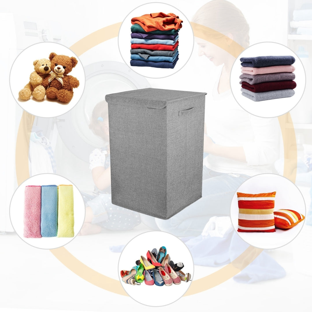 Foldable Laundry Hamper with Lid Handles Large Capacity Storage Organizer Gray Image 4