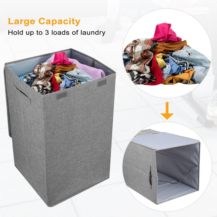 Foldable Laundry Hamper with Lid Handles Large Capacity Storage Organizer Gray Image 5