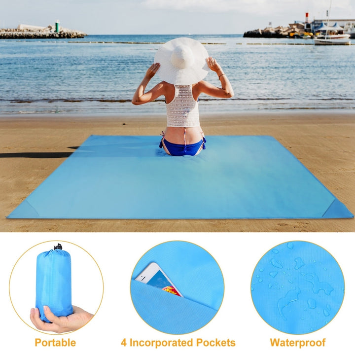 Portable Beach Blanket 4.6x6.6ft Waterproof Sandproof Camping Mat Blue Pink Grey Image 2