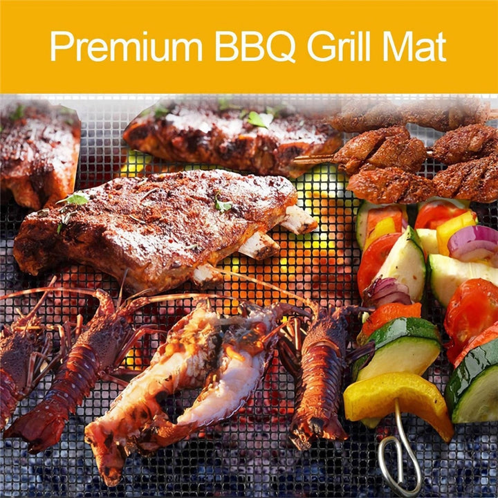 BBQ Grill Mat Non-Stick Reusable Mesh Cooking Liner 33x40cm Black Beige Image 6