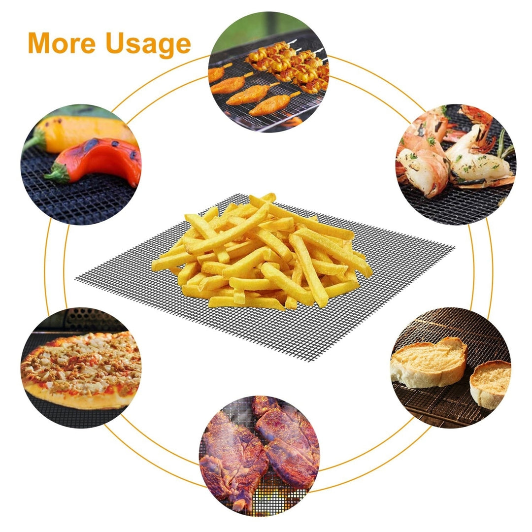 BBQ Grill Mat Non-Stick Reusable Mesh Cooking Liner 33x40cm Black Beige Image 7