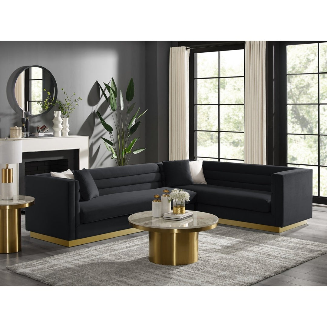 Aja Velvet Sectional Sofa Metal Base 118x85 Modern Upholstered Square Arms Image 1