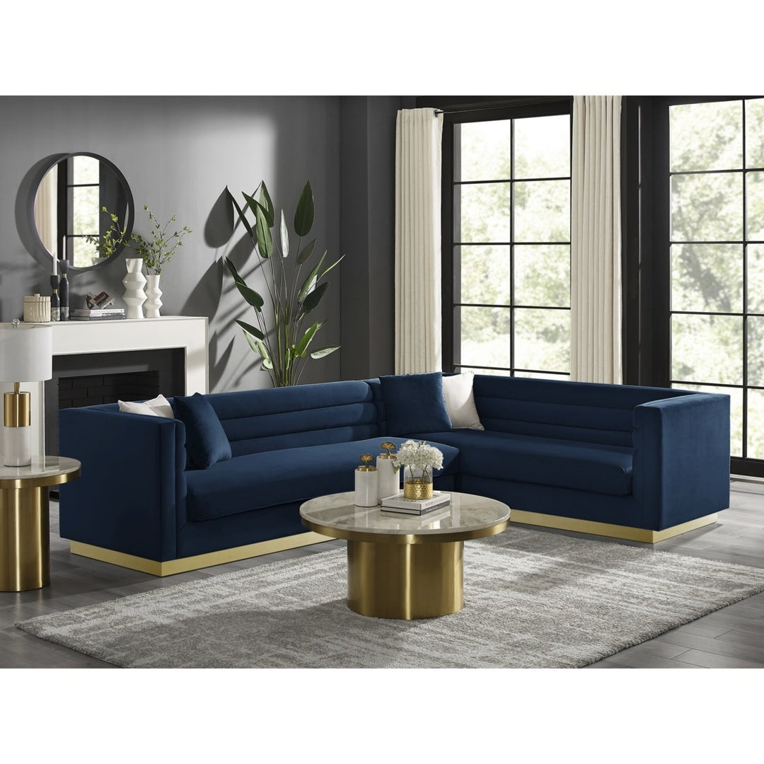 Aja Velvet Sectional Sofa Metal Base 118x85 Modern Upholstered Square Arms Image 3