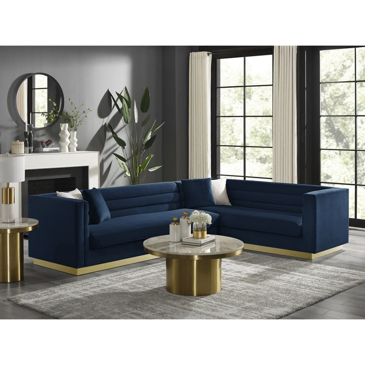 Aja Sofa-Upholstered-Metal Base, Sectional-Square Arms-Horizontal Channel Tufting Image 3