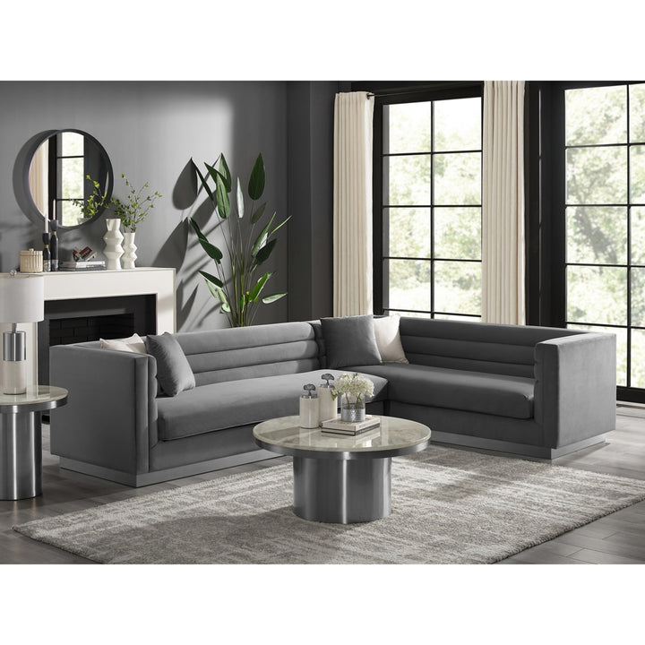Aja Sofa-Upholstered-Metal Base, Sectional-Square Arms-Horizontal Channel Tufting Image 4