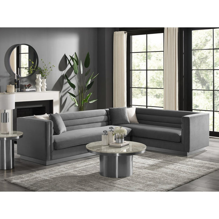 Aja Sofa-Upholstered-Metal Base, Sectional-Square Arms-Horizontal Channel Tufting Image 1