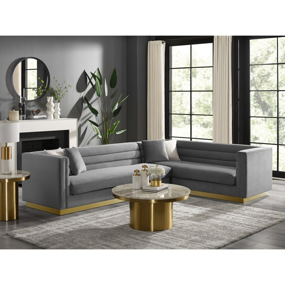 Aja Sofa-Upholstered-Metal Base, Sectional-Square Arms-Horizontal Channel Tufting Image 5