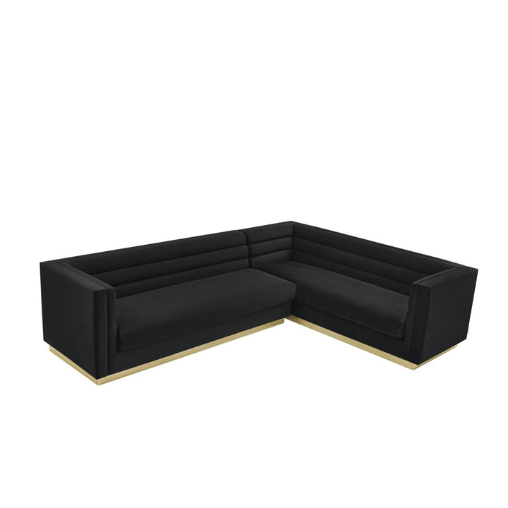 Aja Velvet Sectional Sofa Metal Base 118x85 Modern Upholstered Square Arms Image 6