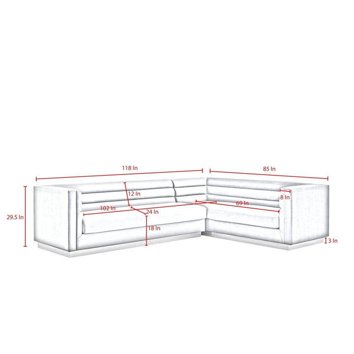 Aja Velvet Sectional Sofa Metal Base 118x85 Modern Upholstered Square Arms Image 9