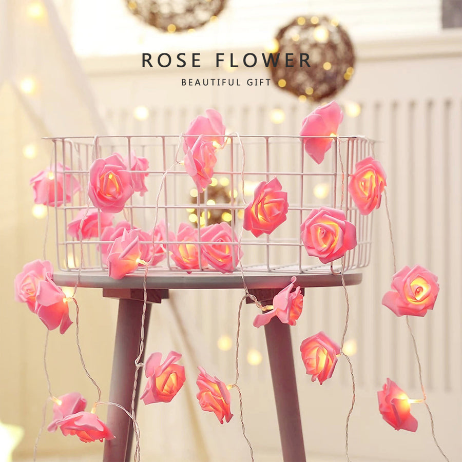 Rose Flower String Lights 40 LEDs 10ft Battery Operated Warm White 2 Pack Image 1