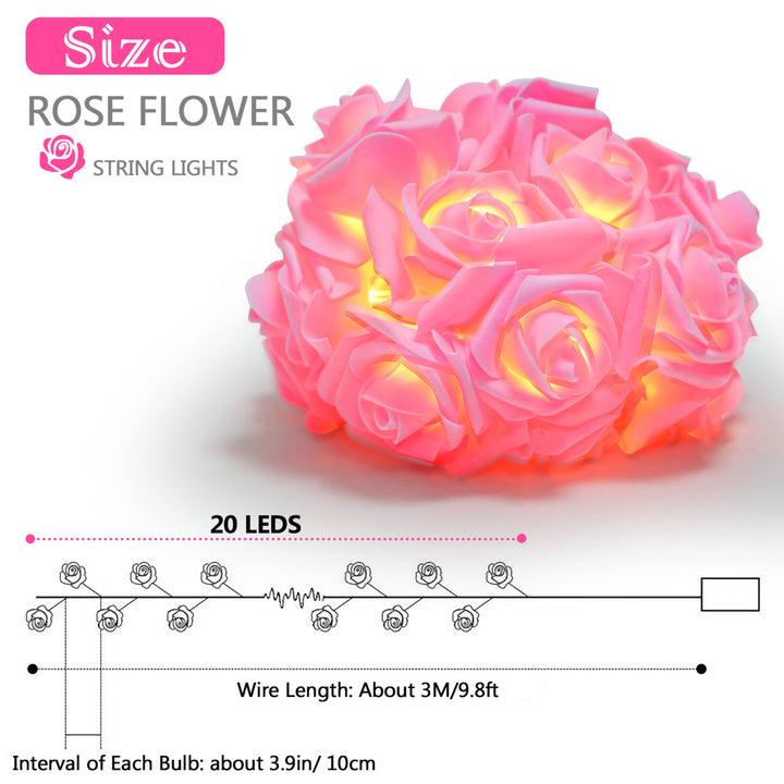 Rose Flower String Lights 40 LEDs 10ft Battery Operated Warm White 2 Pack Image 3