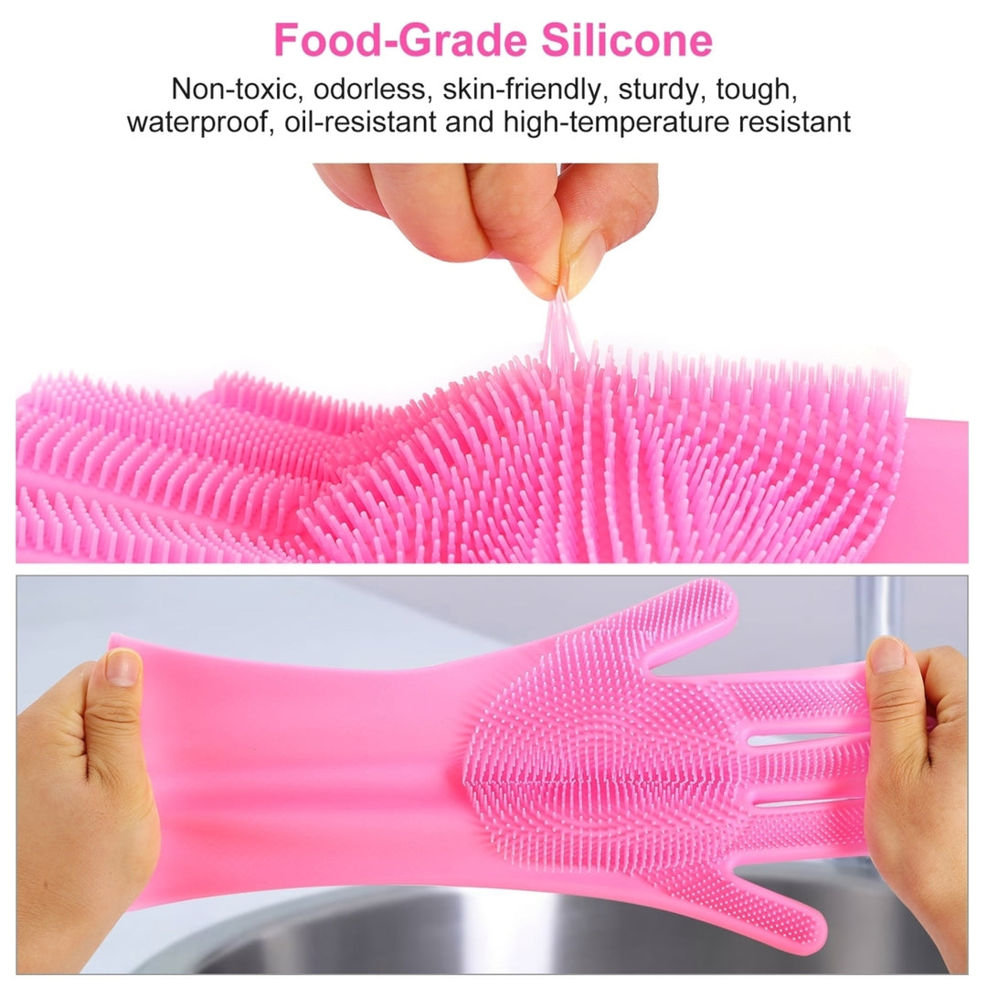 Magic Silicone Cleaning Gloves Pet Scrubber Heat Resistant 1 Pair Pink Blue Gray Image 2