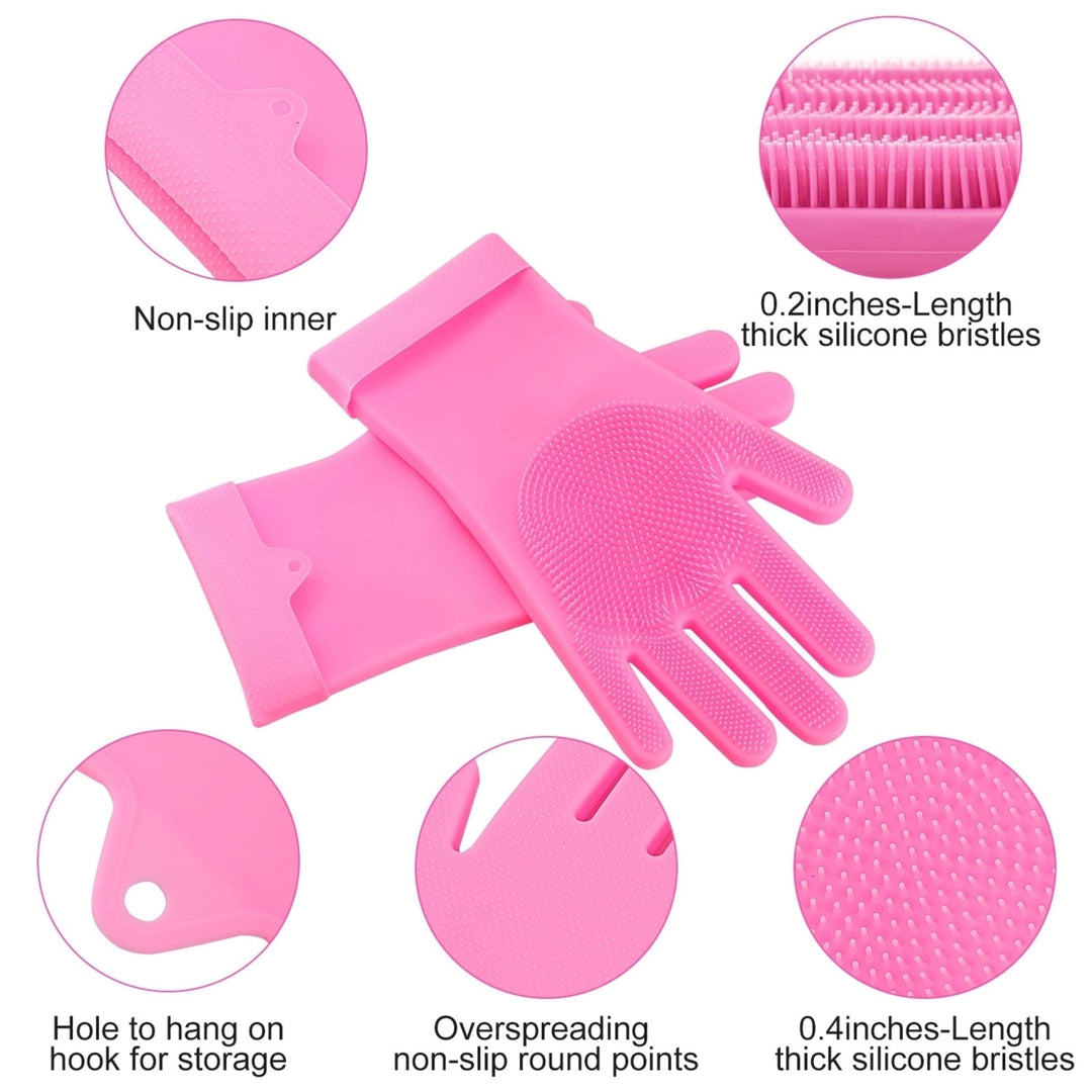 Magic Silicone Cleaning Gloves Pet Scrubber Heat Resistant 1 Pair Pink Blue Gray Image 5