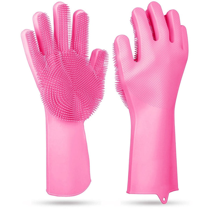 Magic Silicone Cleaning Gloves Pet Scrubber Heat Resistant 1 Pair Pink Blue Gray Image 8