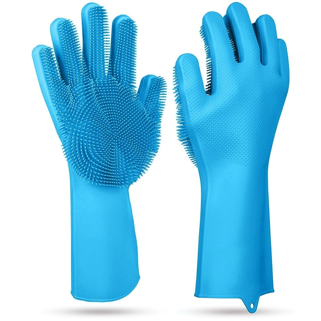 Magic Silicone Cleaning Gloves Pet Scrubber Heat Resistant 1 Pair Pink Blue Gray Image 10