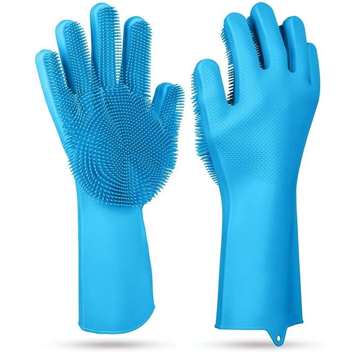 Magic Silicone Cleaning Gloves Pet Scrubber Heat Resistant 1 Pair Pink Blue Gray Image 10