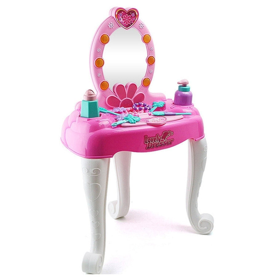 19+ Pcs Simulation Lovely Dresser Kids Makeup Table Play Set Toy with LED Light Music Effect for Kids Girl Gift Image 1