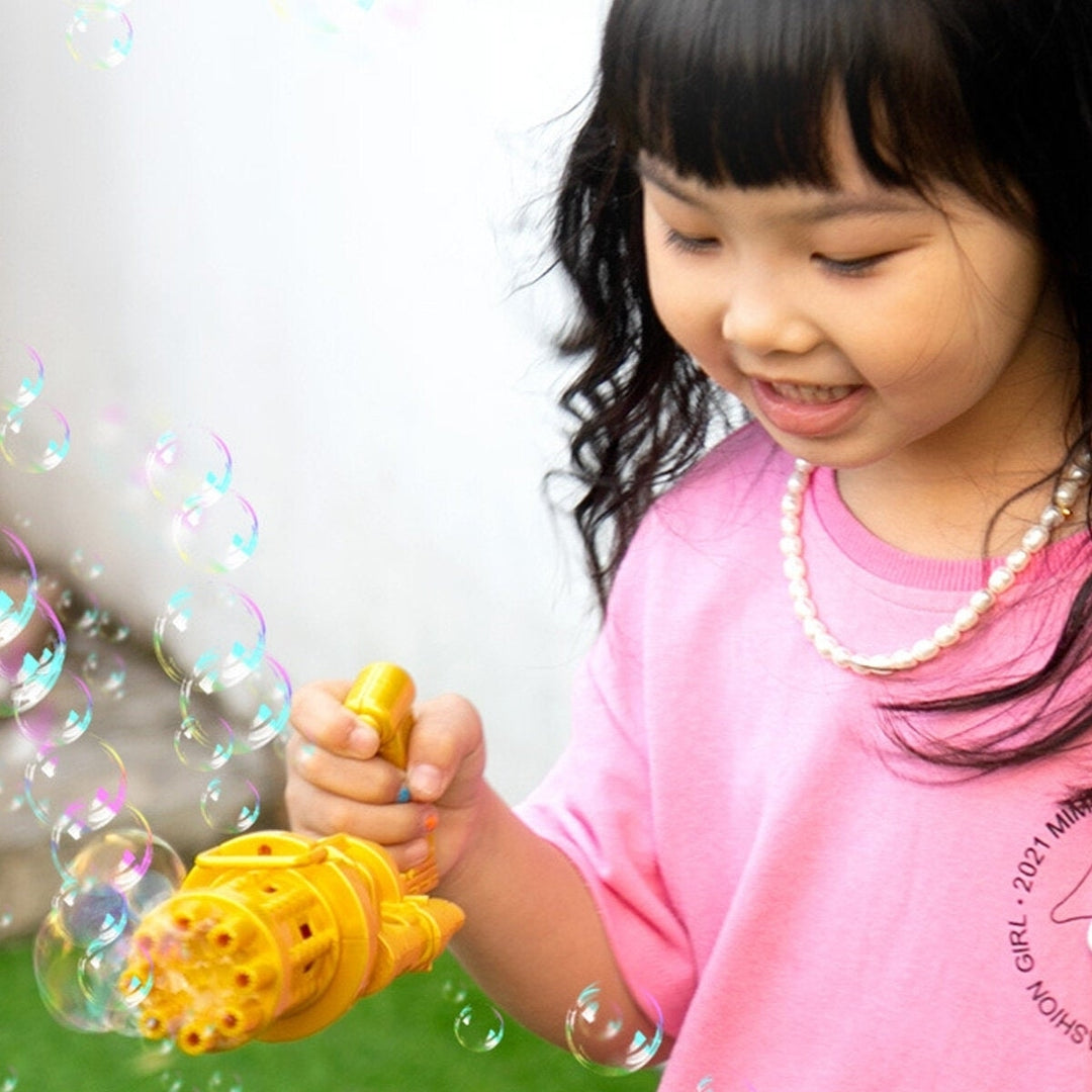 2 IN 1 Multi-color Electric Bubble Machine Maker and Mini Fan One Key 8-hole Output Toy for Kids Play Gift Image 6