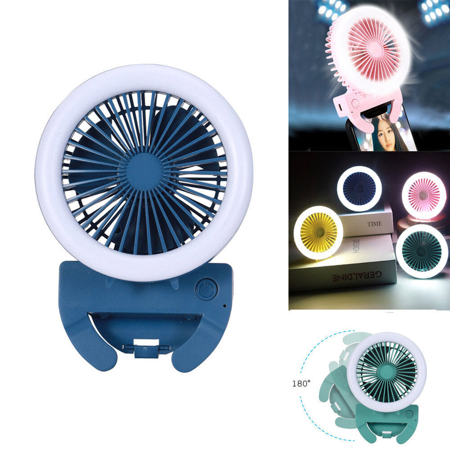 2 In 1Multi-function Mini Fan 2 Modes LED Camping Light 3 Speed USB Rechargeable Carabiner Hook Fan Climbing Outdoor Image 1