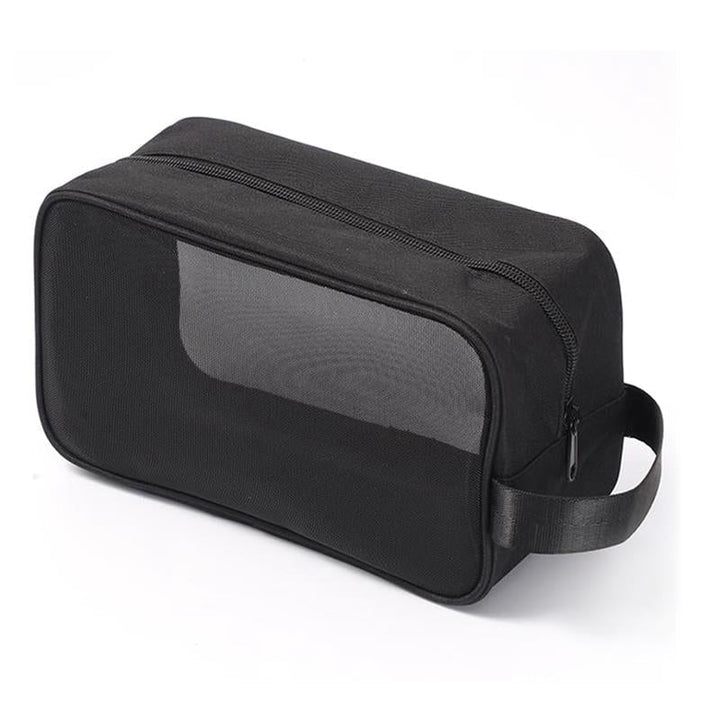 1pc Black Mesh Toiletry Pouch Large Capacity Cloth Cosmetic Travel Bag Makeup Organizer For Outdoor Image 1