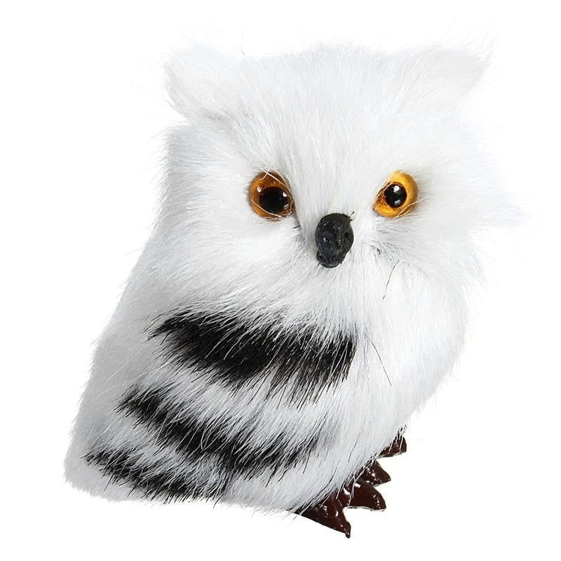 2 PCS Owl White Black Furry Christmas Ornament Decoration Toys Adornment Simulation Image 2