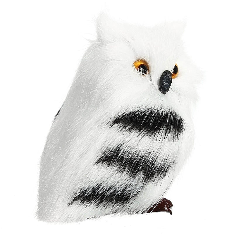 2 PCS Owl White Black Furry Christmas Ornament Decoration Toys Adornment Simulation Image 3