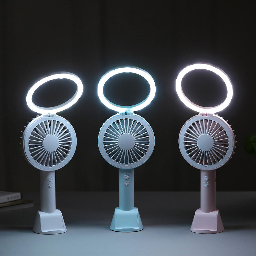 3 In 1 5V Mini USB Handheld Desktop Fan 3 Modes Cooling Wind Speed LED Light Phone Holder Image 6