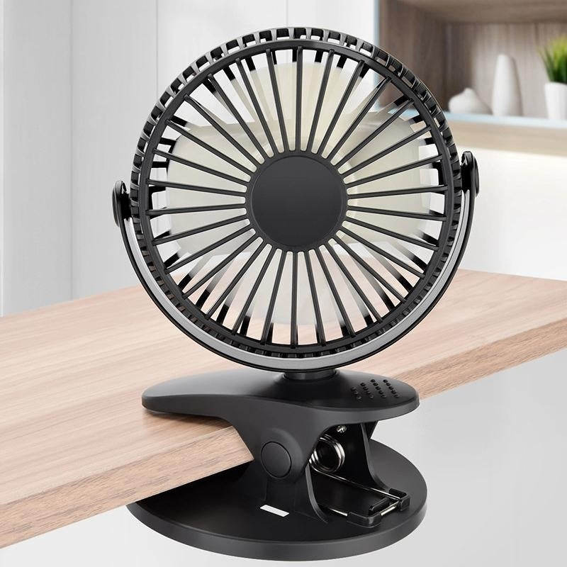 360 Rotation Mini Fan Battery Operated,USB Rechargeable Clip on Fan for Baby Stroller,Gym,Office,Study Image 2