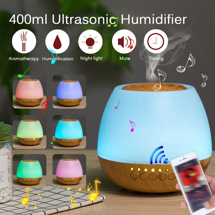 400ml Electric Ultrasonic Air Mist Humidifier Purifier Aroma Diffuser Bluetooth Function with Colorful lights for Home Image 5