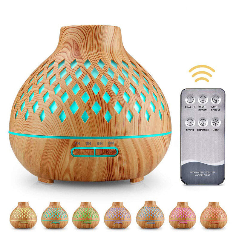 400ml Mini Humidifier Wood Grain Aroma Essential Oil Diffuser USB Ultrasonic Smooth Fog Mist Maker Remote Control Image 1