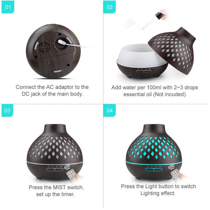 400ml Mini Humidifier Wood Grain Aroma Essential Oil Diffuser USB Ultrasonic Smooth Fog Mist Maker Remote Control Image 5