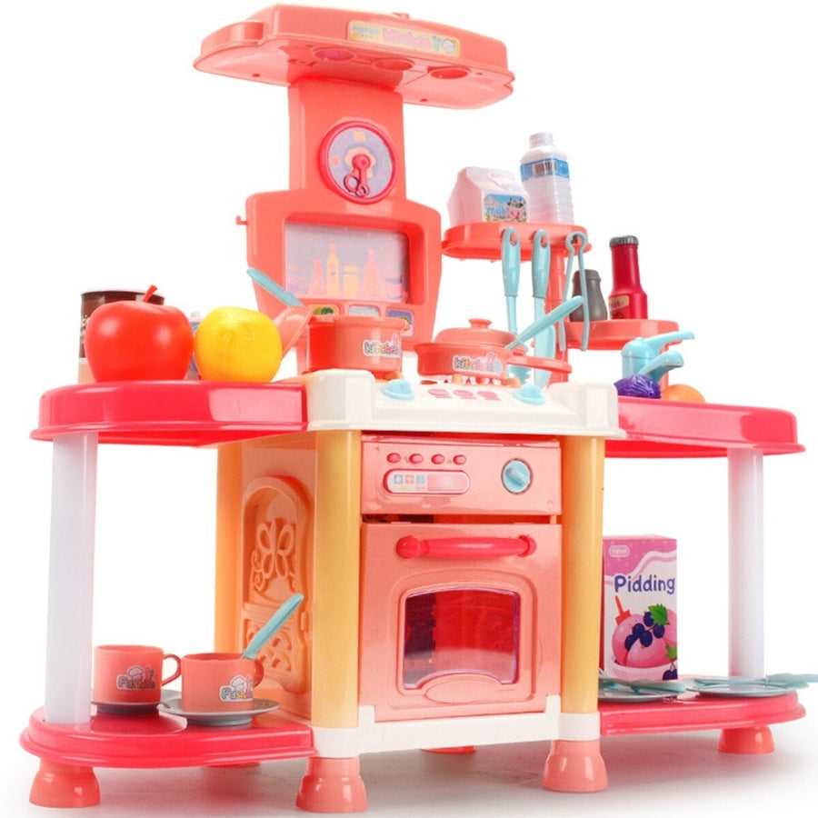 Childrens Playhouse Kitchen Toy Set Sound And Light Effects Girls Cook Utensils Image 1