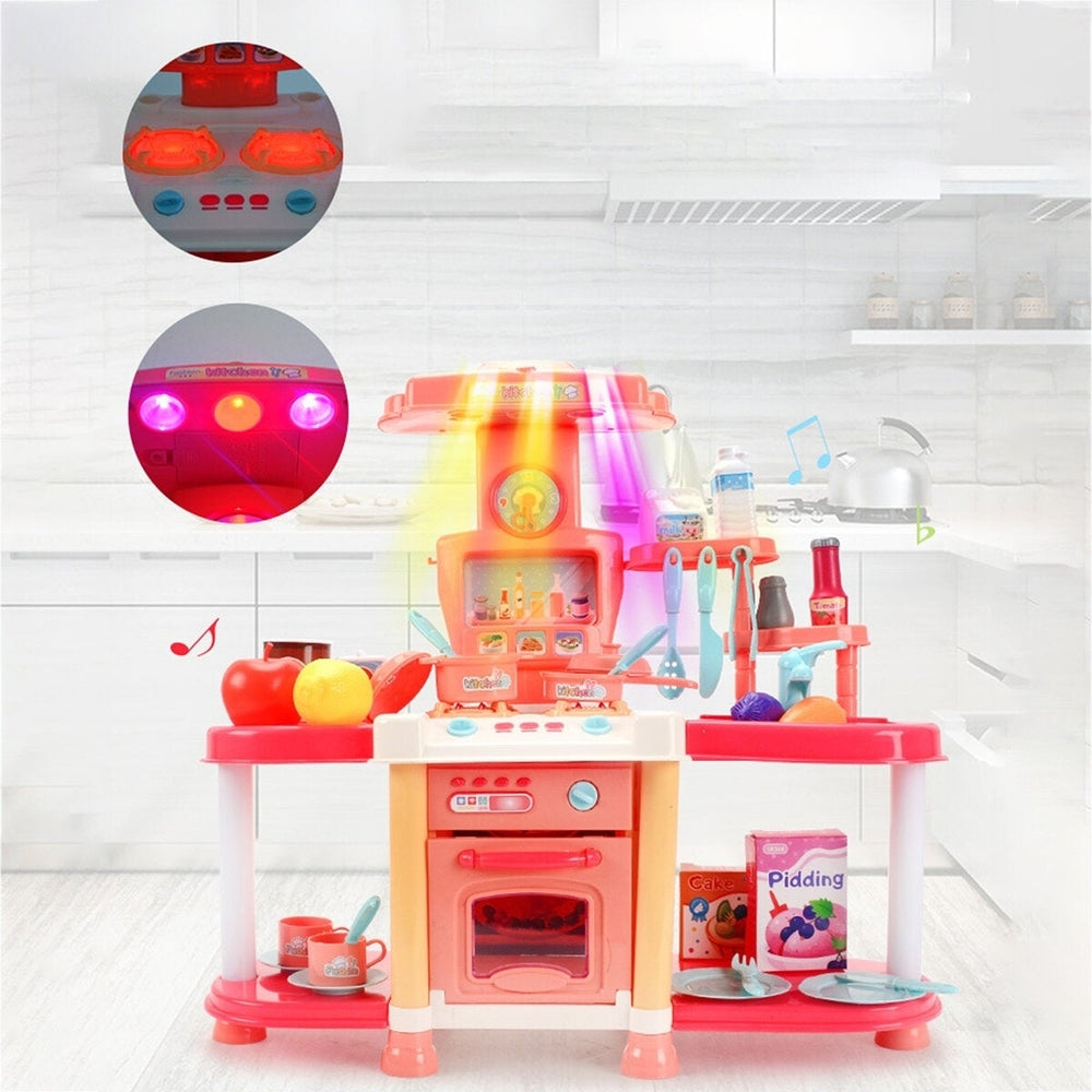 Childrens Playhouse Kitchen Toy Set Sound And Light Effects Girls Cook Utensils Image 2