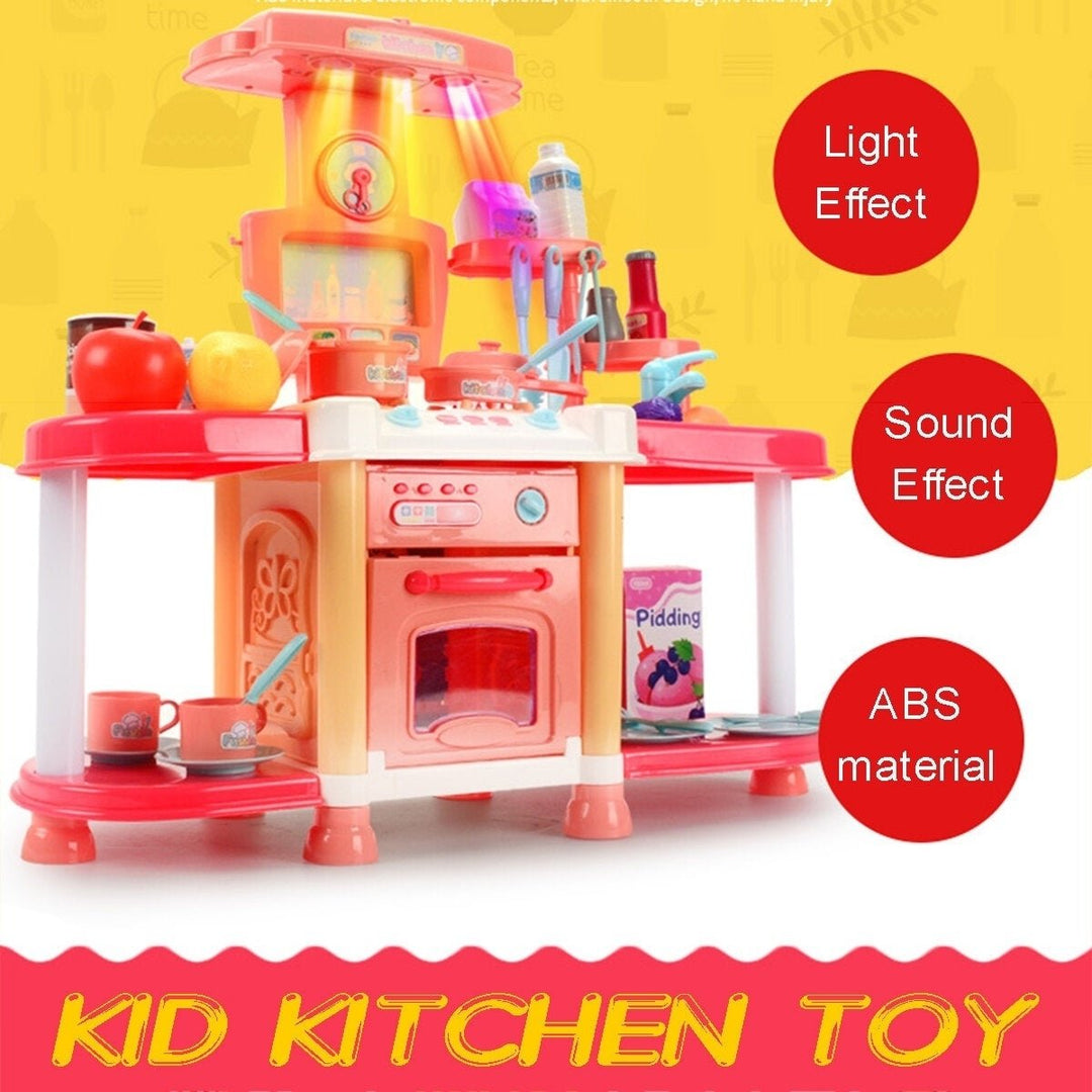 Childrens Playhouse Kitchen Toy Set Sound And Light Effects Girls Cook Utensils Image 3