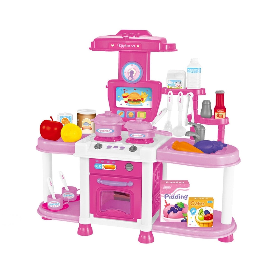 Childrens Playhouse Kitchen Toy Set Sound And Light Effects Girls Cook Utensils Image 1