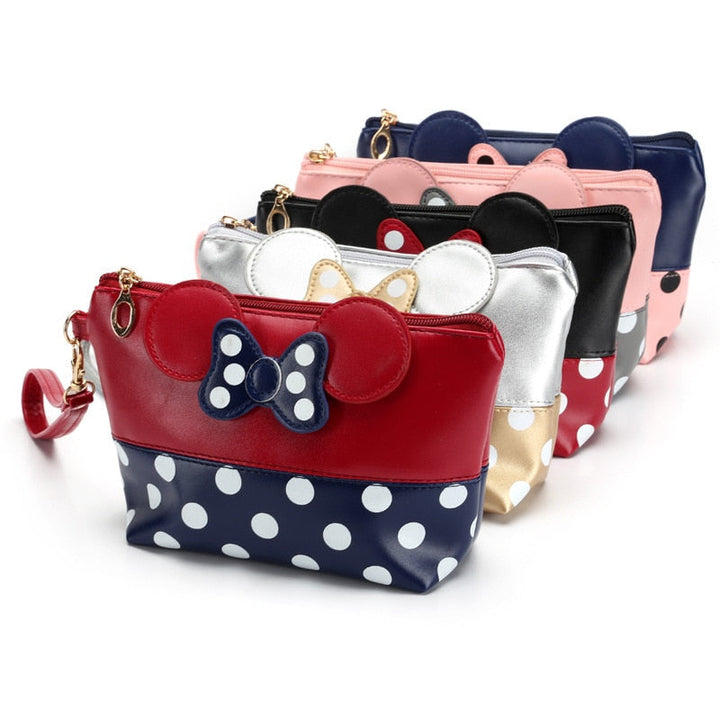 Cosmetic Bags Women Makeup Bag Cartoon Large Bow Tie Clutch Packages PU Leather Bolsa Feminina Image 3