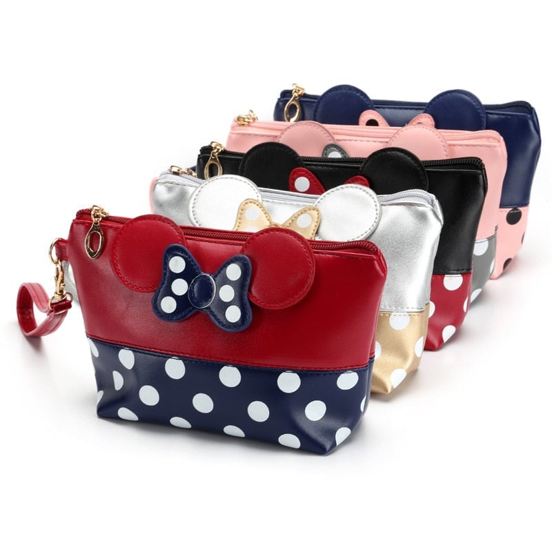 Cosmetic Bags Women Makeup Bag Cartoon Large Bow Tie Clutch Packages PU Leather Bolsa Feminina Image 1