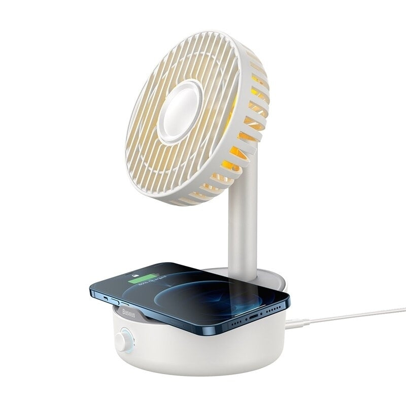 Desktop Oscillating Fan Portable Fan Cooler Support 10W Wireless Charger Low Noise with Hidden Storage Box Air Cooling Image 1