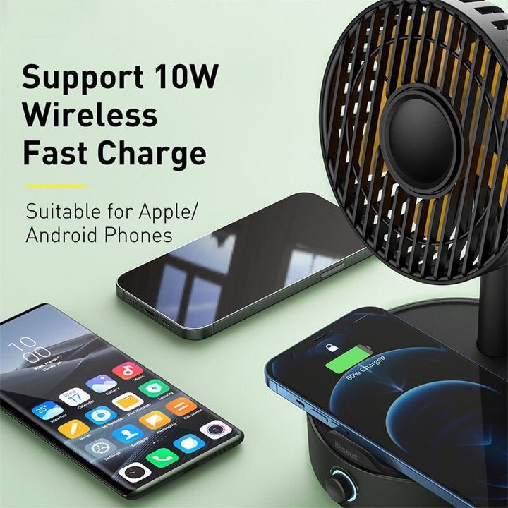 Desktop Oscillating Fan Portable Fan Cooler Support 10W Wireless Charger Low Noise with Hidden Storage Box Air Cooling Image 5