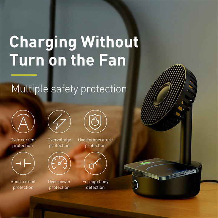 Desktop Oscillating Fan Portable Fan Cooler Support 10W Wireless Charger Low Noise with Hidden Storage Box Air Cooling Image 6