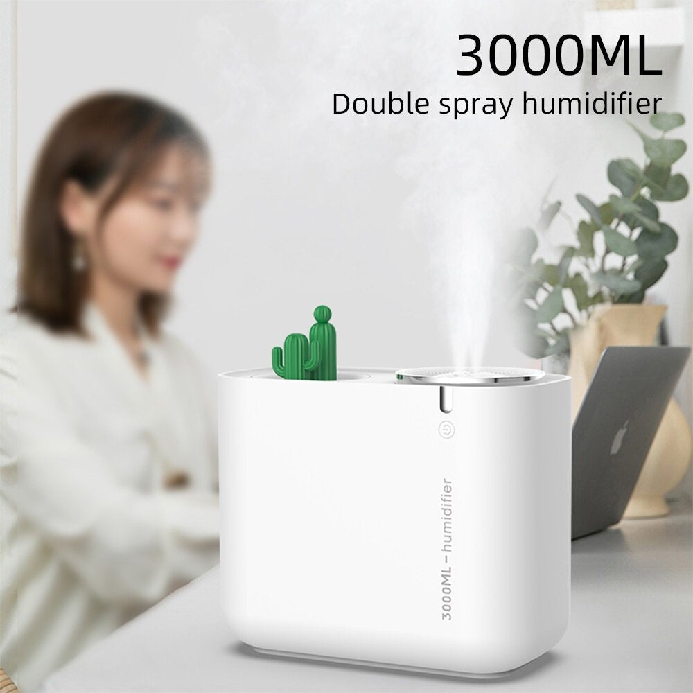 Double Nozzle USB Air Ultrasonic Humidifier 900ml Water Capacity Cool Mist Maker Fogger with Colorful Nightlight Image 3