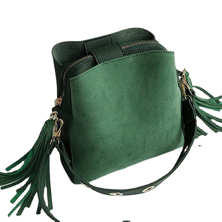 Fashion Scrub Women Bucket Bag Vintage Tassel Messenger Bag fine Retro Shoulder Bag Simple Crossbody Bag DTTT Image 1