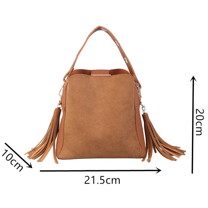 Fashion Scrub Women Bucket Bag Vintage Tassel Messenger Bag fine Retro Shoulder Bag Simple Crossbody Bag DTTT Image 4